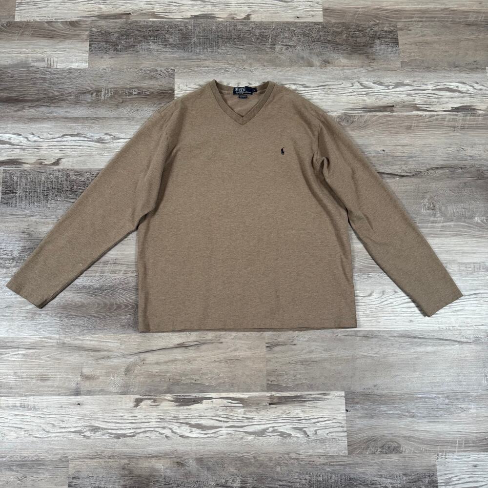 Polo Ralph Lauren Cotton V Neck Shirt Preppy Old Money Dark Academia Brown L